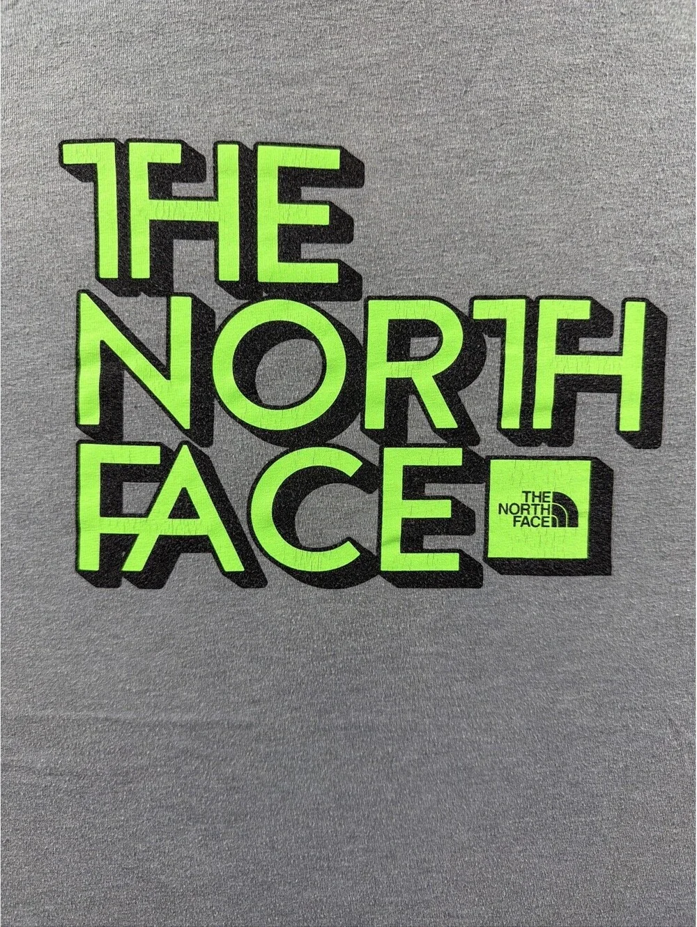 The North Face Men's Gray Short Sleeve T-Shirt Neon Logo Graphic Crew